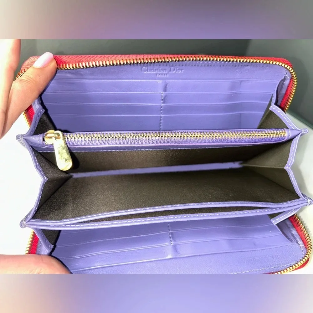 Christian Dior Diorissimo Red Patent Leather Zippy Wallet
